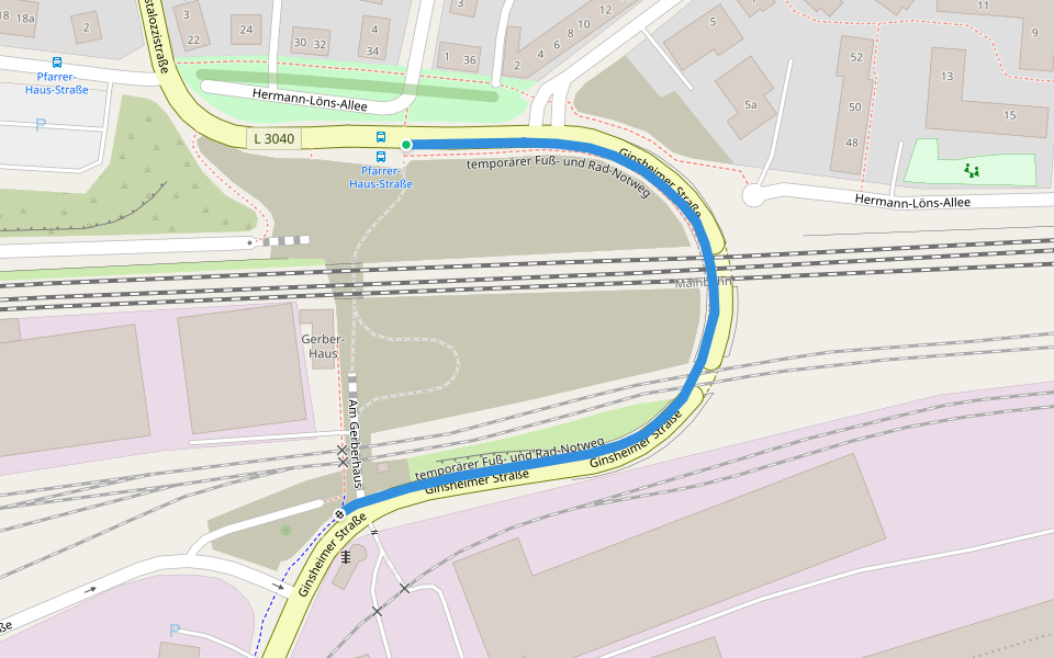 temporärer Fuß- und Rad-Notweg walking route map in Ginsheim-Gustavsburg
