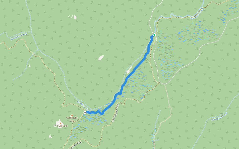 Surveyors Creek Trail walking route map in Gibraltar Range