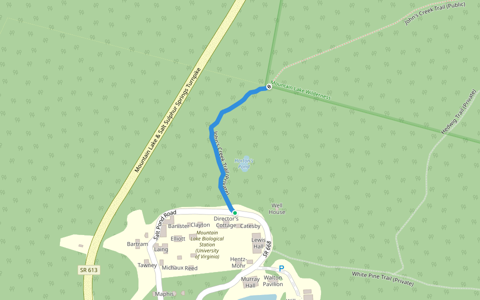 John's Creek Trail (Private) walking route map in Pembroke