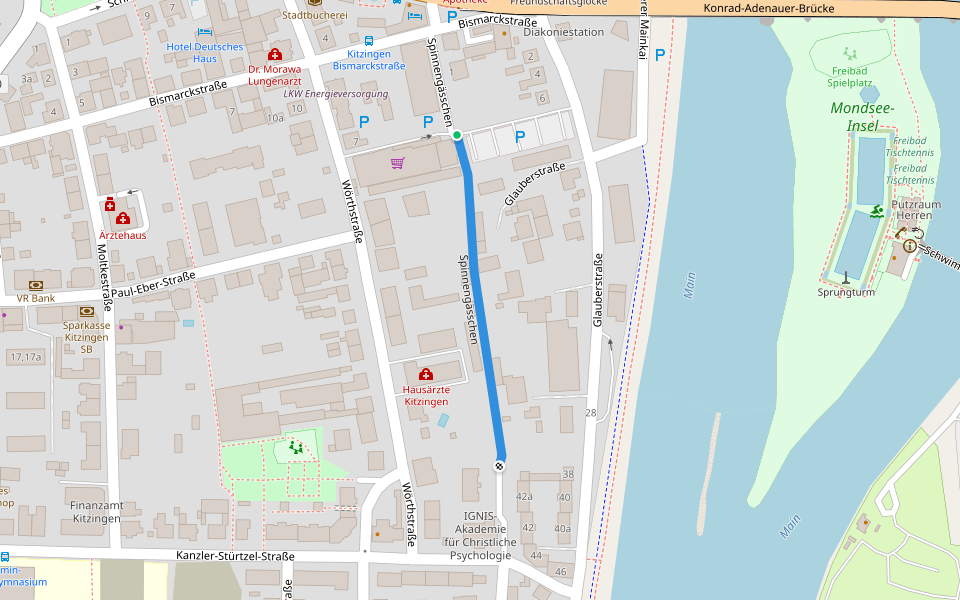 Spinnengässchen walking route map in Kitzingen