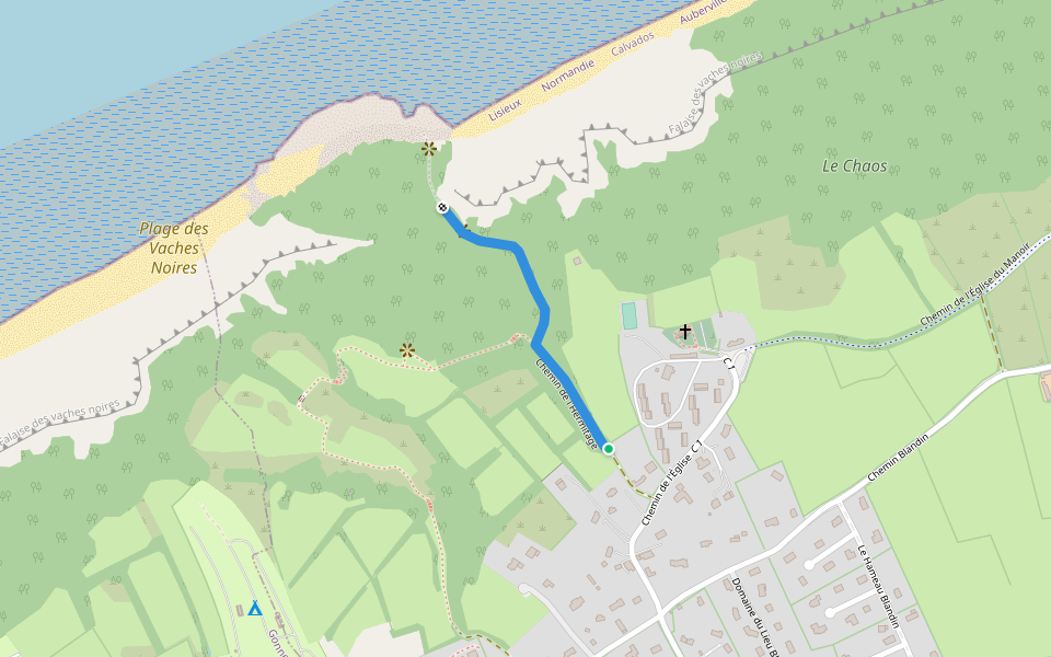 Chemin de l'Hermitage walking route map in Auberville