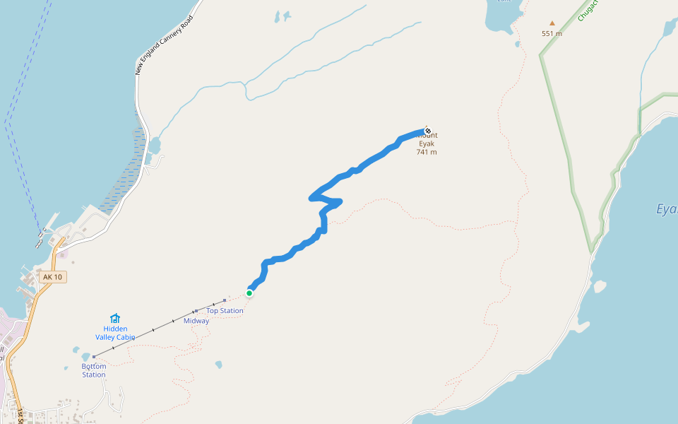 Mount Eyak Trail walking route map in Cordova