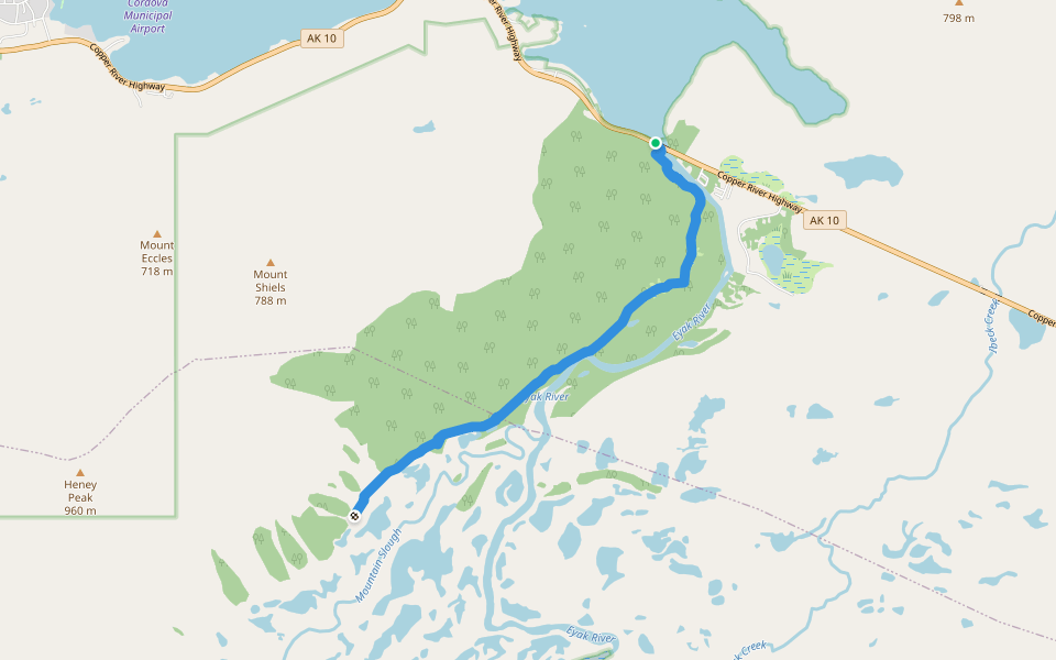 Eyak River Trail walking route map in Cordova
