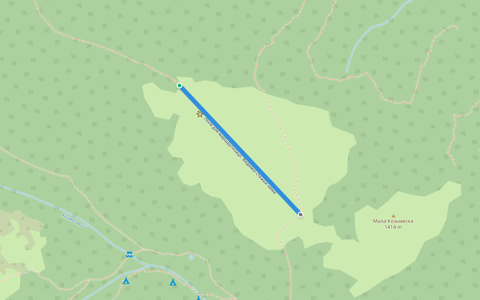 Лінія для маршрутизації. Видимої стежки нема walking route map in Vorokhta