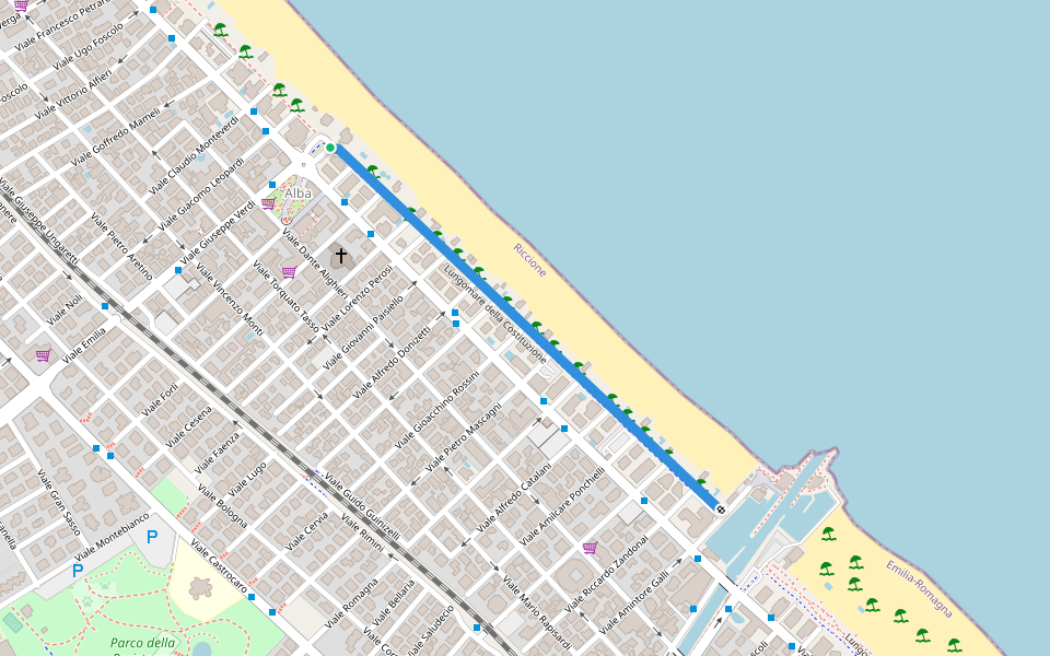 Lungomare della Costituzione walking route map in Riccione