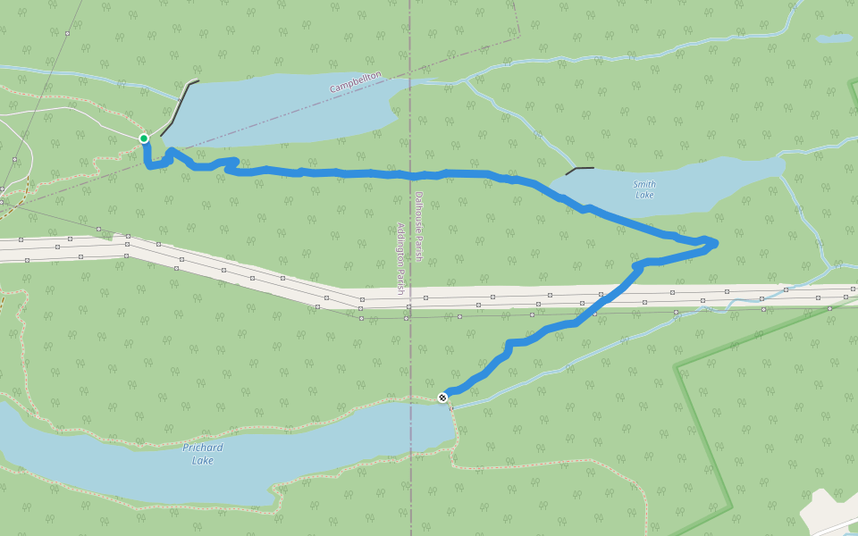 Les Trois Lacs walking route map in Campbellton