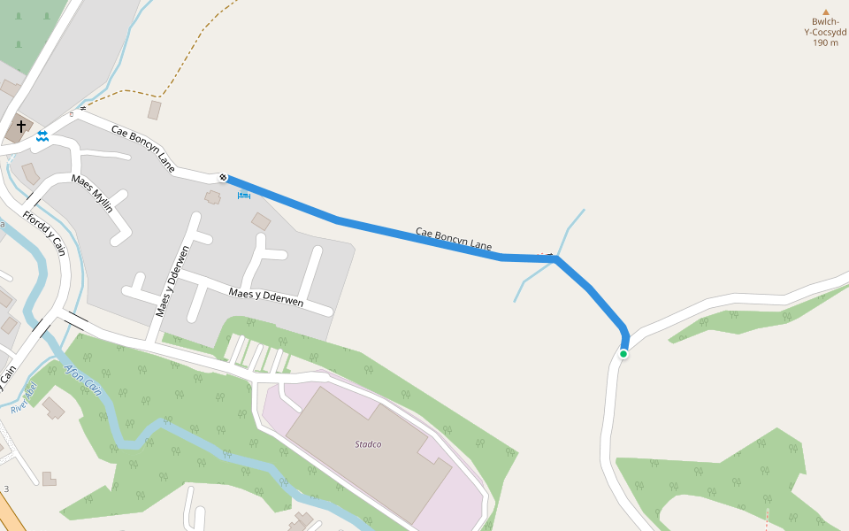 Cae Boncyn Lane walking route map in Llanfyllin