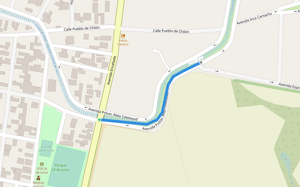 Avenida Prócer Alejo Calatayud walking route map in Cochabamba