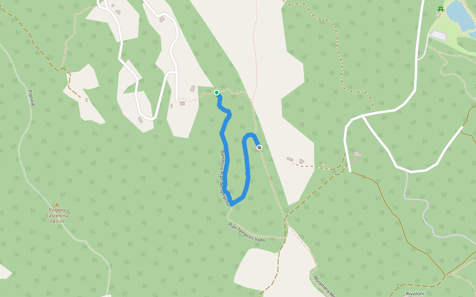 Banditina-Pian dei Temprini walking route map in San Piero In Bagno
