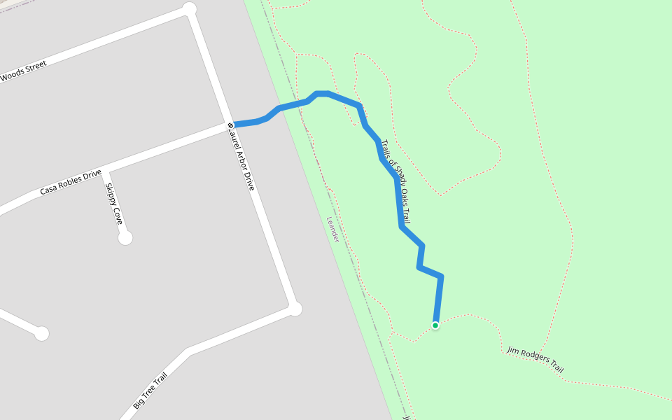 Trails of Shady Oaks Trail walking route map in Round Rock