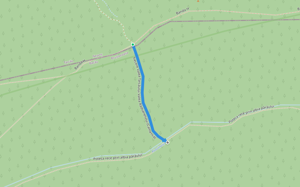 Trecere Valea Tarcăului-Valea Rădvănelului (Camenca) walking route map in Ardeluța