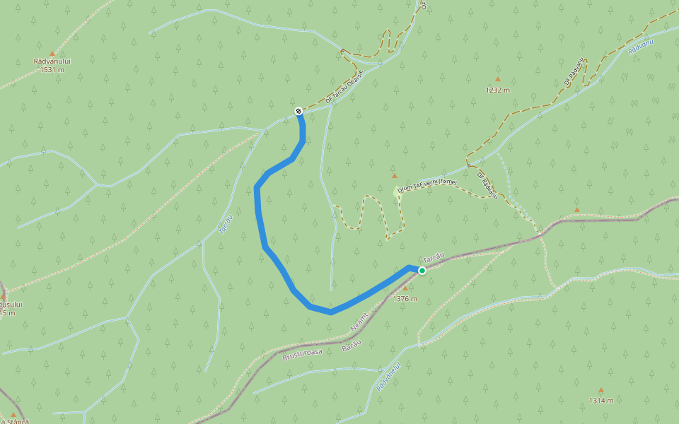 Traseu între DF Radvanu-DF Tarcau (netestat) walking route map in Tărhăuși