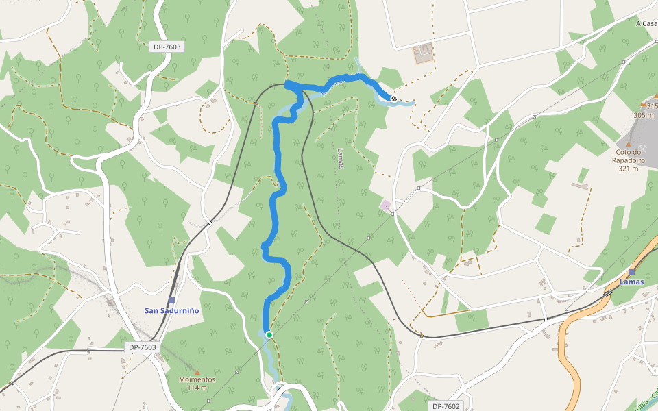 Senda do río Aceiteiro walking route map in San Saturnino