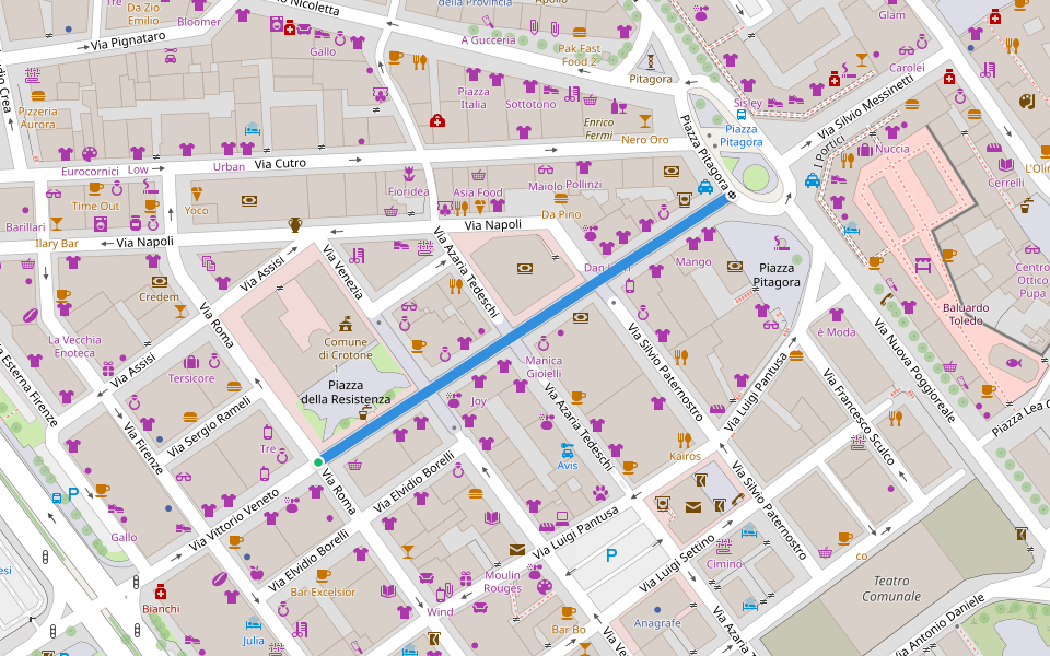 Via Vittorio Veneto "Il Corso" walking route map in Crotone