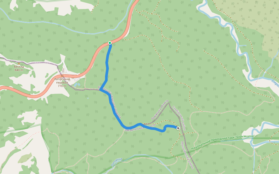 не перевірена дорога (по анонімному треку) (можлио маршрут 14) walking route map in Ivashkivtsi