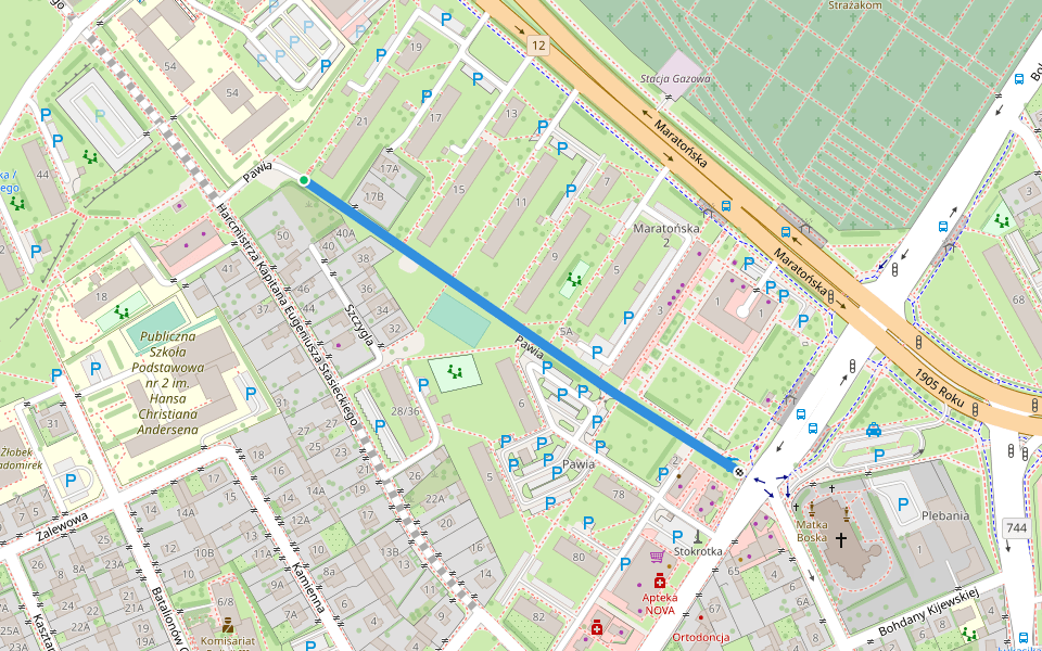 Pawia walking route map in Radom
