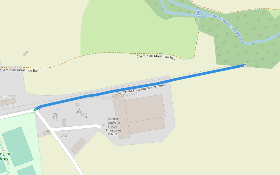 Chemin du Ruisseau de Cernieres walking route map in Breteuil