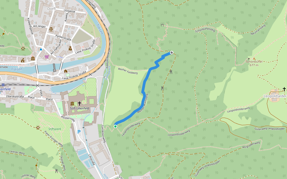 Weiher-Waldsteig walking route map in Lilienfeld