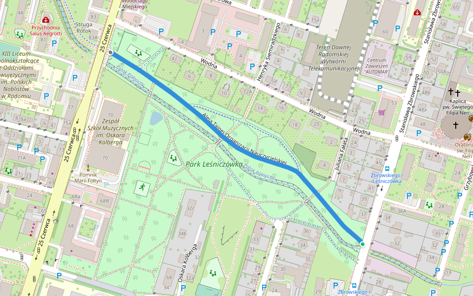 Aleja Tajnej Organizacji Nauczycielskiej walking route map in Radom