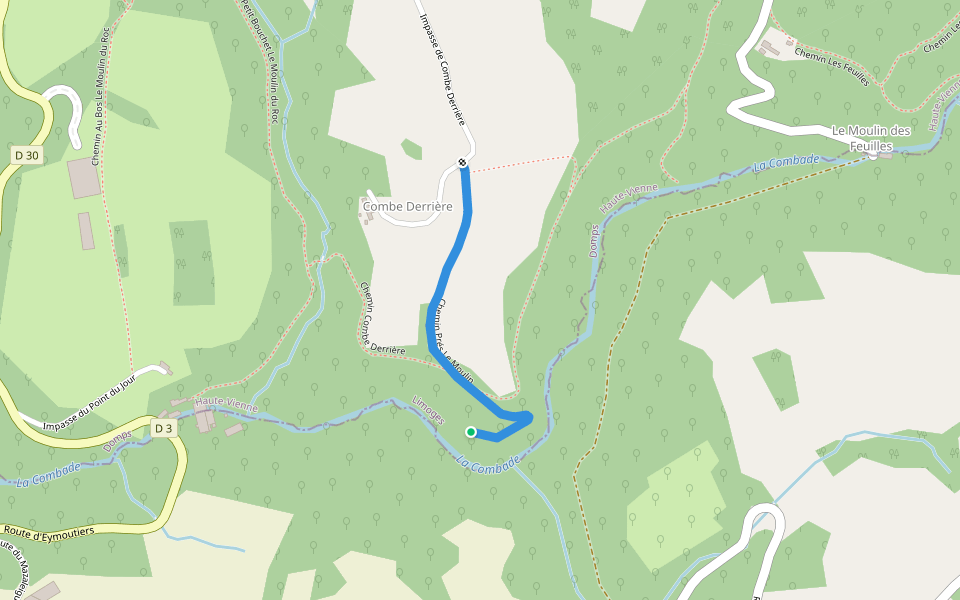 Chemin Prés Le Moulin walking route map in Chamberet