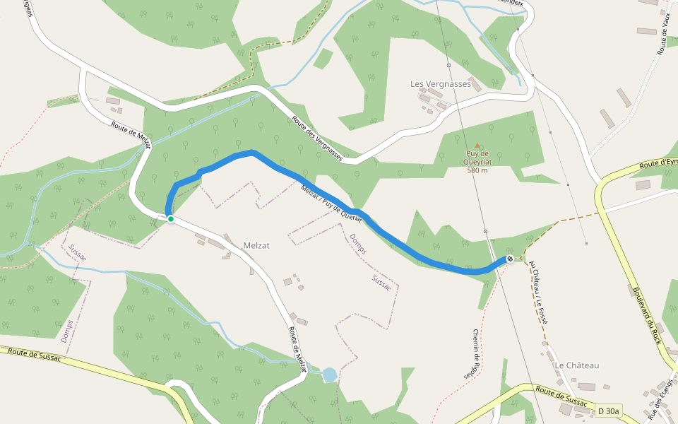 Melzat / Puy de Queriat walking route map in Sussac