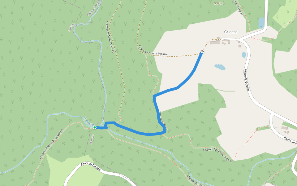 Chemin Grigeas walking route map in Sussac