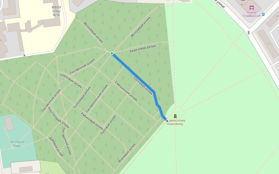 Сосновая аллея walking route map in Arzamas