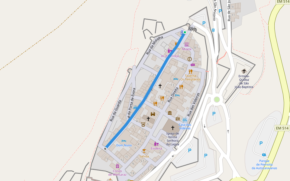 Rua de Santiago walking route map in Mora