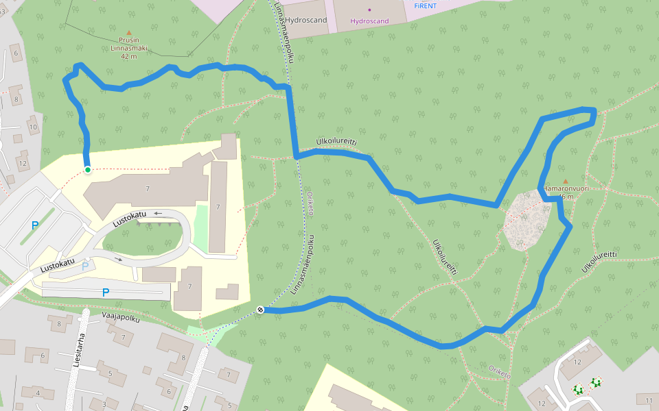 Linnasmäen luontopolku walking route map in Turku
