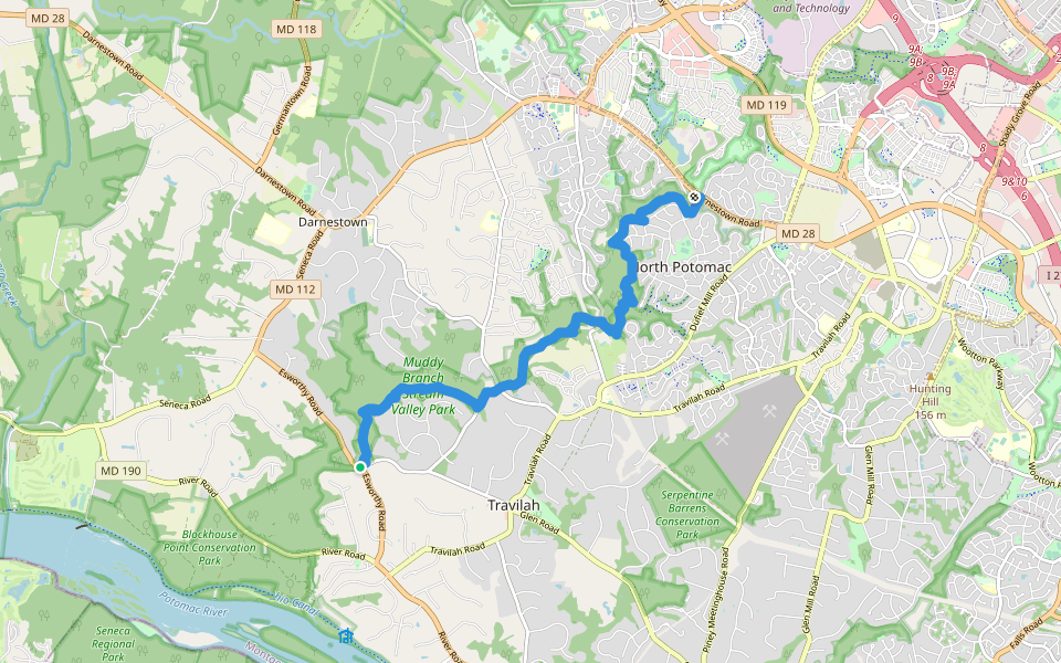 Muddy Branch Greenway Trail walking route map in Gaithersburg