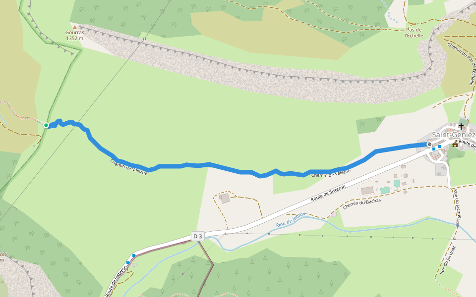 Chemin de Valerne walking route map in Saint-Geniez