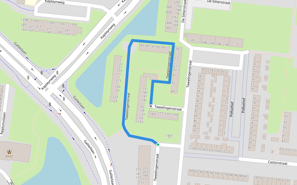Tweelingenstraat walking route map in Dordrecht