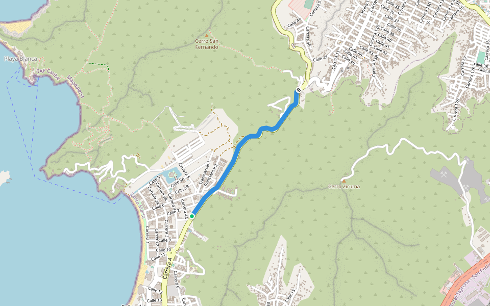 Sendero Peatonal walking route map in Santa Marta
