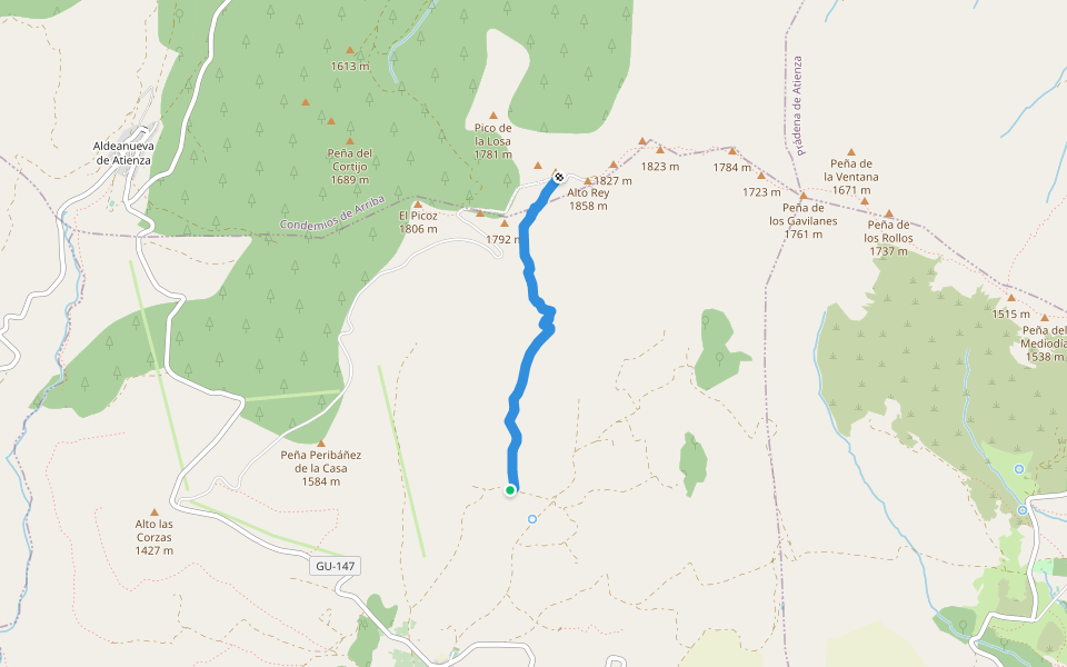 Camino viejo Alto Rey walking route map in Bustares