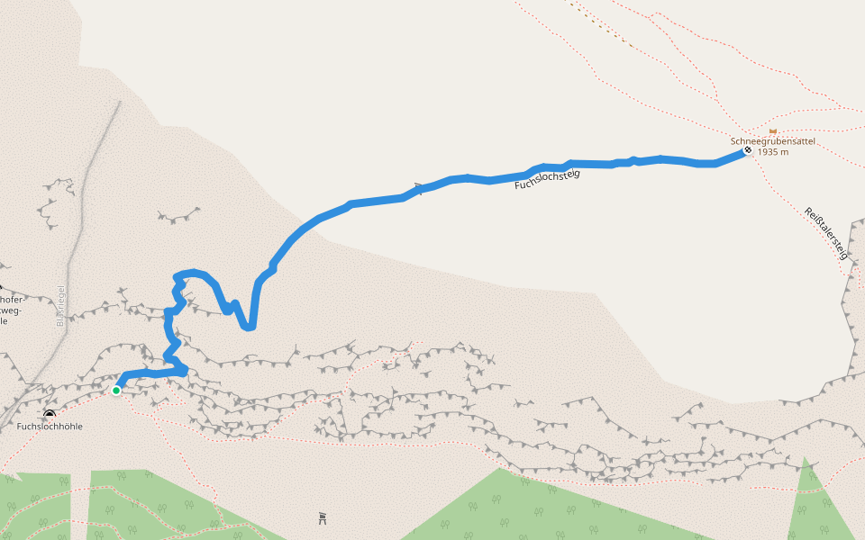 Fuchslochsteig walking route map in Rax