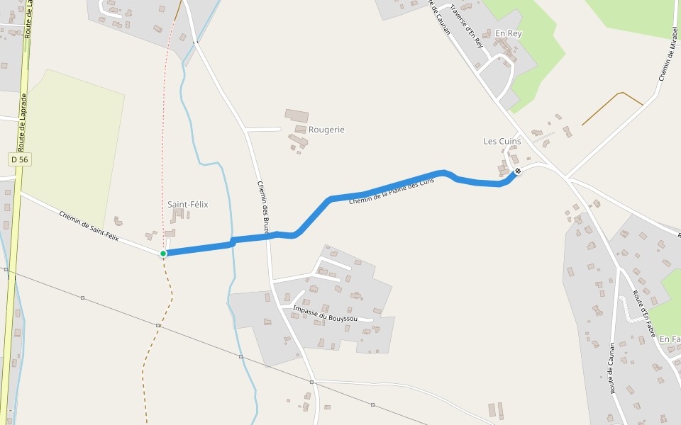 Chemin de la Plaine des Cuns walking route map in Labruguière