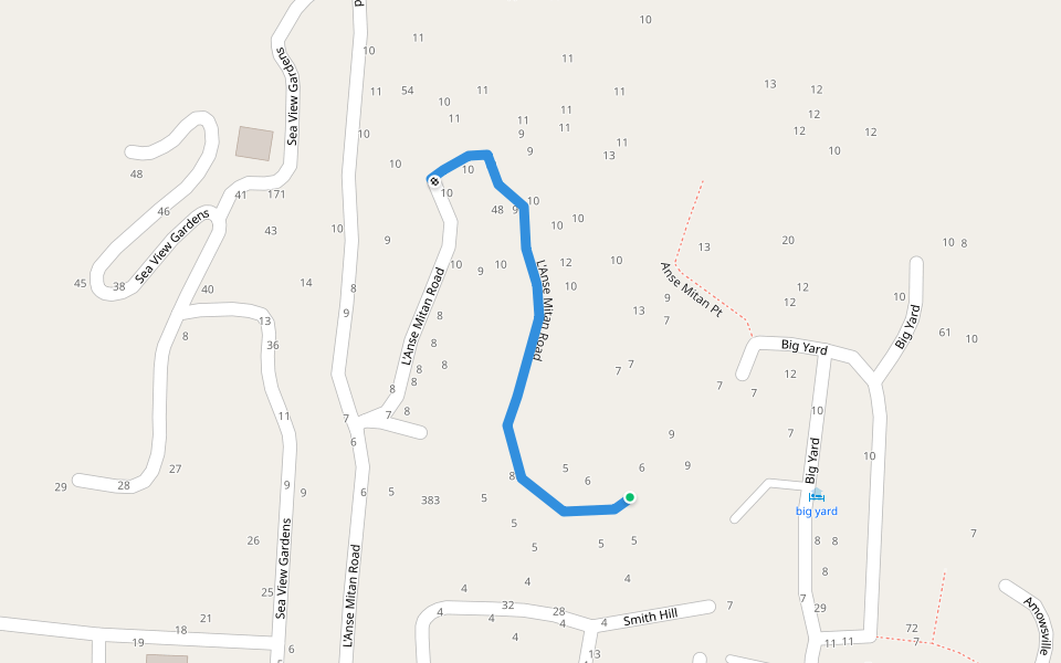 L'Anse Mitan Road walking route map in Petit Valley