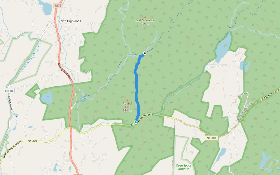 Round Hill Bypass Trail (Green) walking route map in Cold Spring