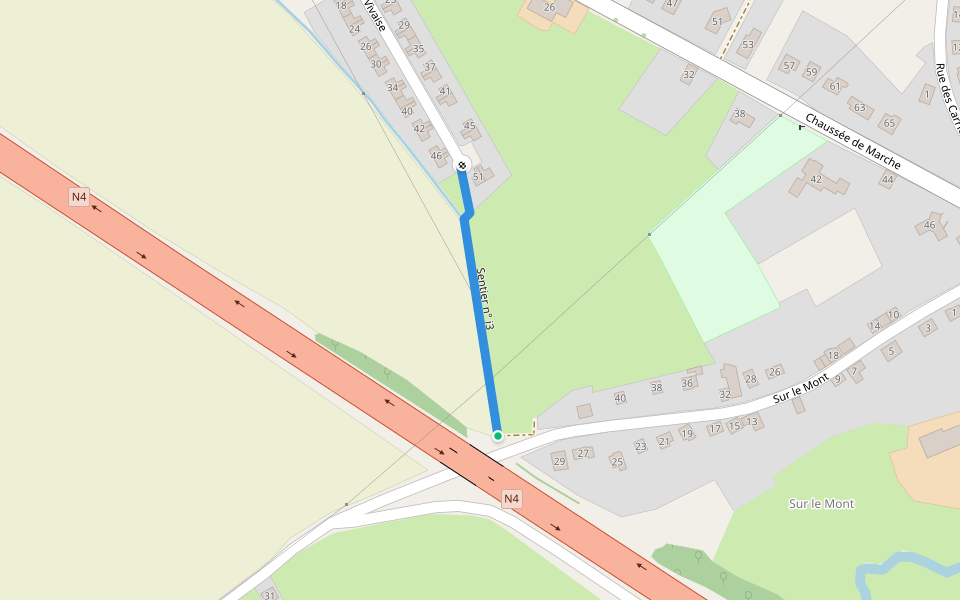 Sentier n° i3 walking route map in Hamois