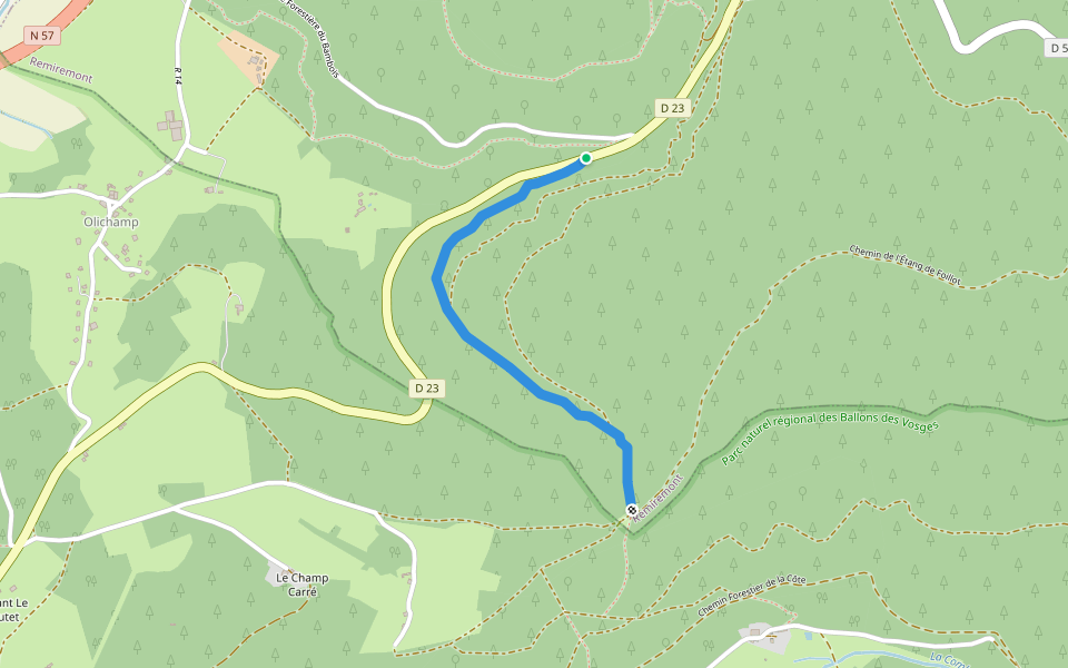 Chemin de la Pierre Nicole walking route map in Remiremont