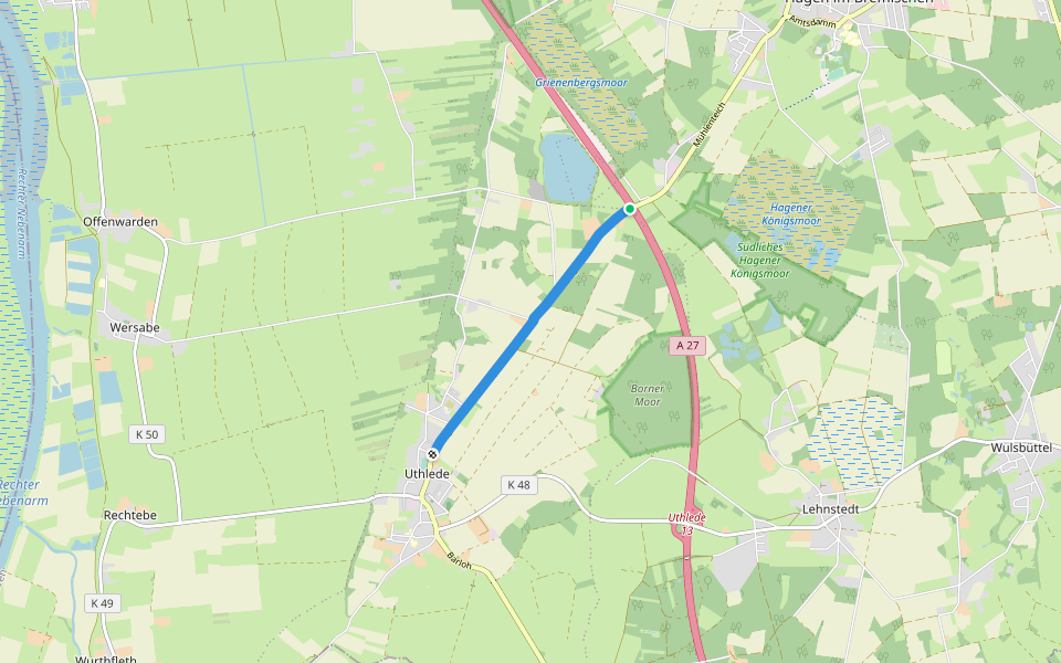 Hagener Landstraße walking route map in Hagen im Bremischen
