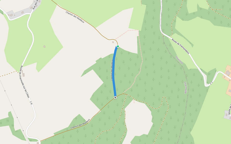 Chemin des Mailleux walking route map in Charmoille