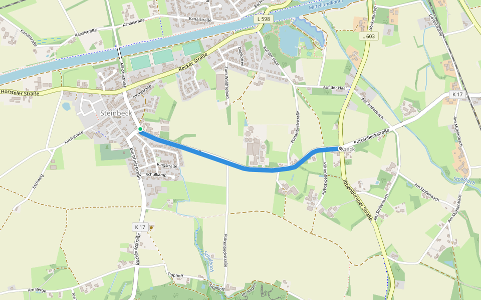 Püttenbeckstraße walking route map in Recke