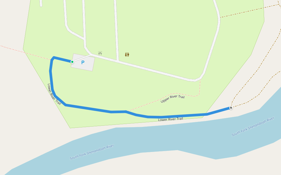 Lower River Trail walking route map in Luray