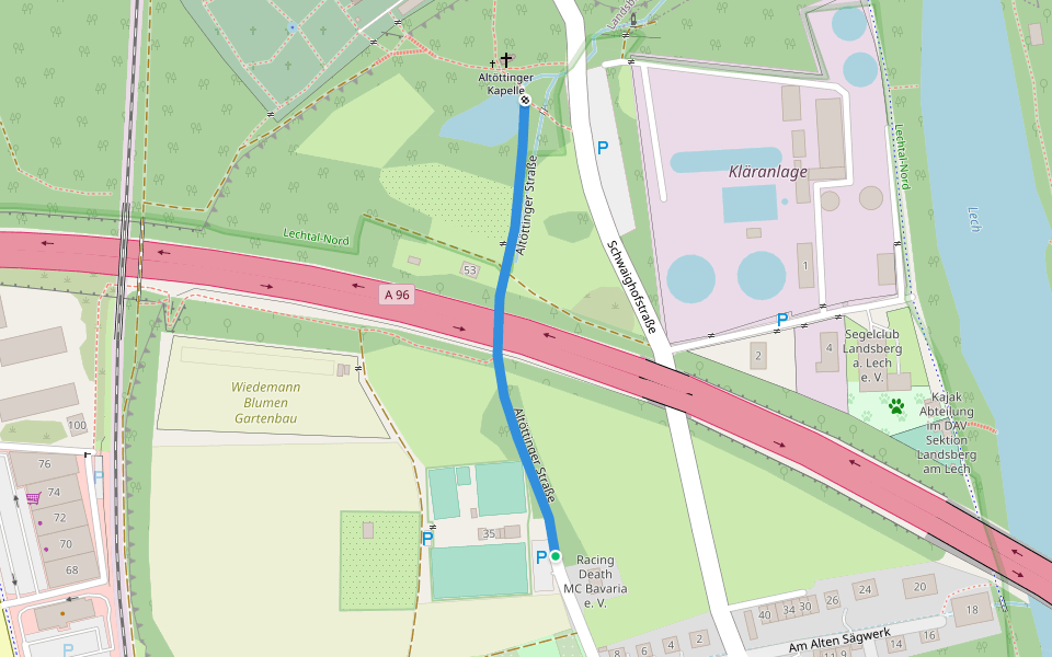 Altöttinger Straße walking route map in Landsberg am Lech