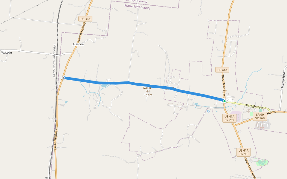 Allisona Road walking route map in Eagleville