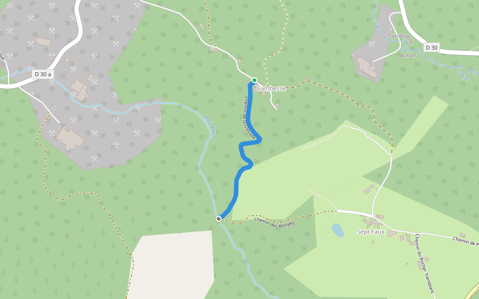 Chemin de la Glévade walking route map in Burlats