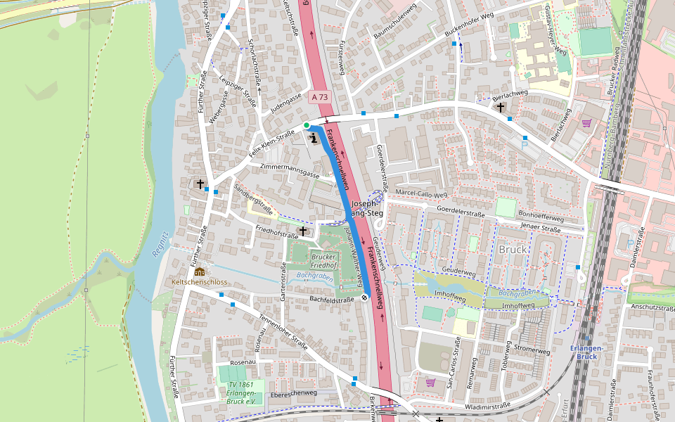 Johann-Walther-Weg walking route map in Erlangen