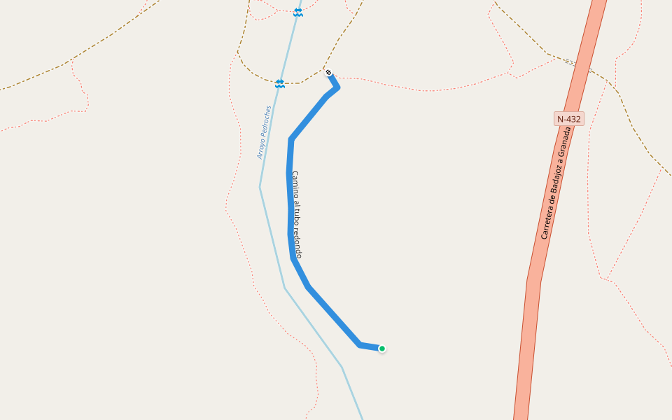 Camino al tubo redondo walking route map in El Cuervo de Sevilla