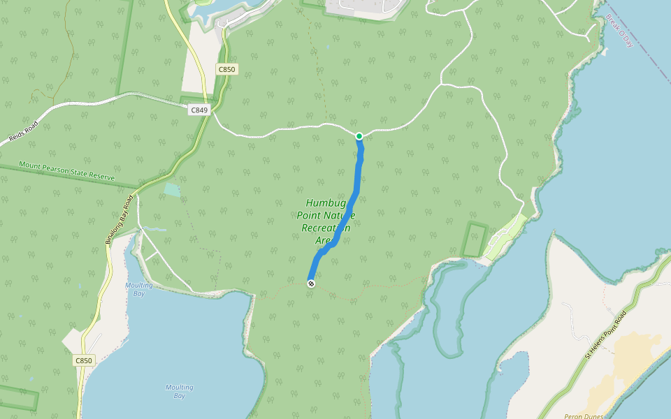 Humbug Hill to Dora Point Track interconnector walking route map in Binalong Bay